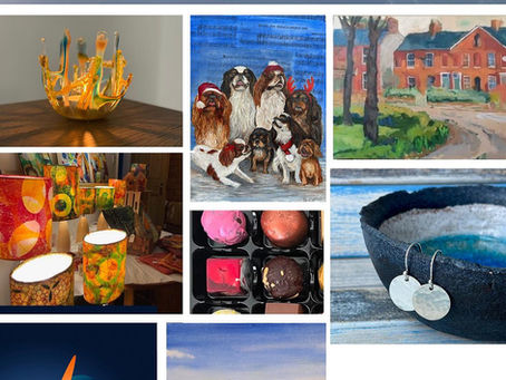 A variety of works of art from each seller at the showcase.