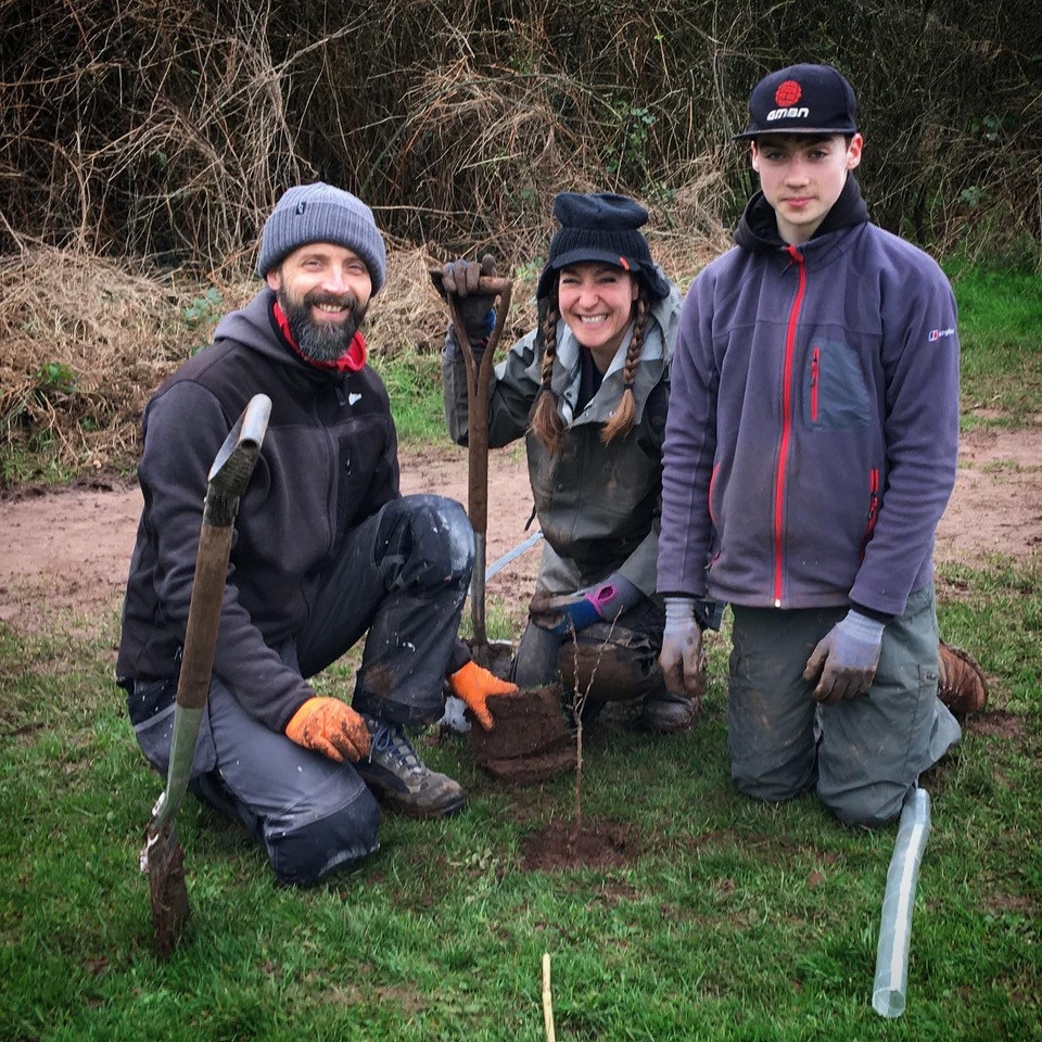 The Holland family planting trees in Nailsea