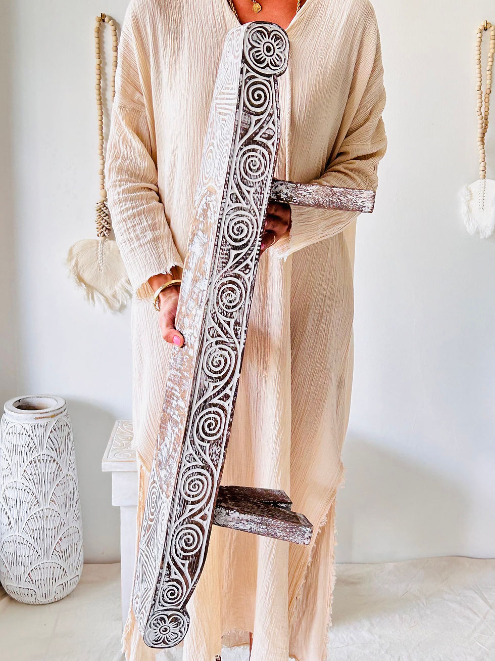 Küçük resim: Ayaklı Stand / Mumluk / Kahverengi  - Vintage Yeşil / 90 cm