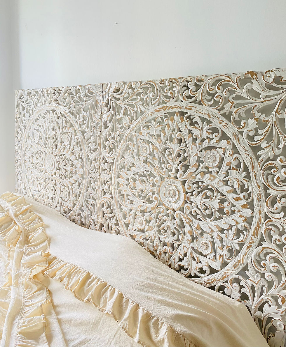 Küçük resim: 100 cm x100 cm el oyması ahşap beyaz mandala / yatak başı