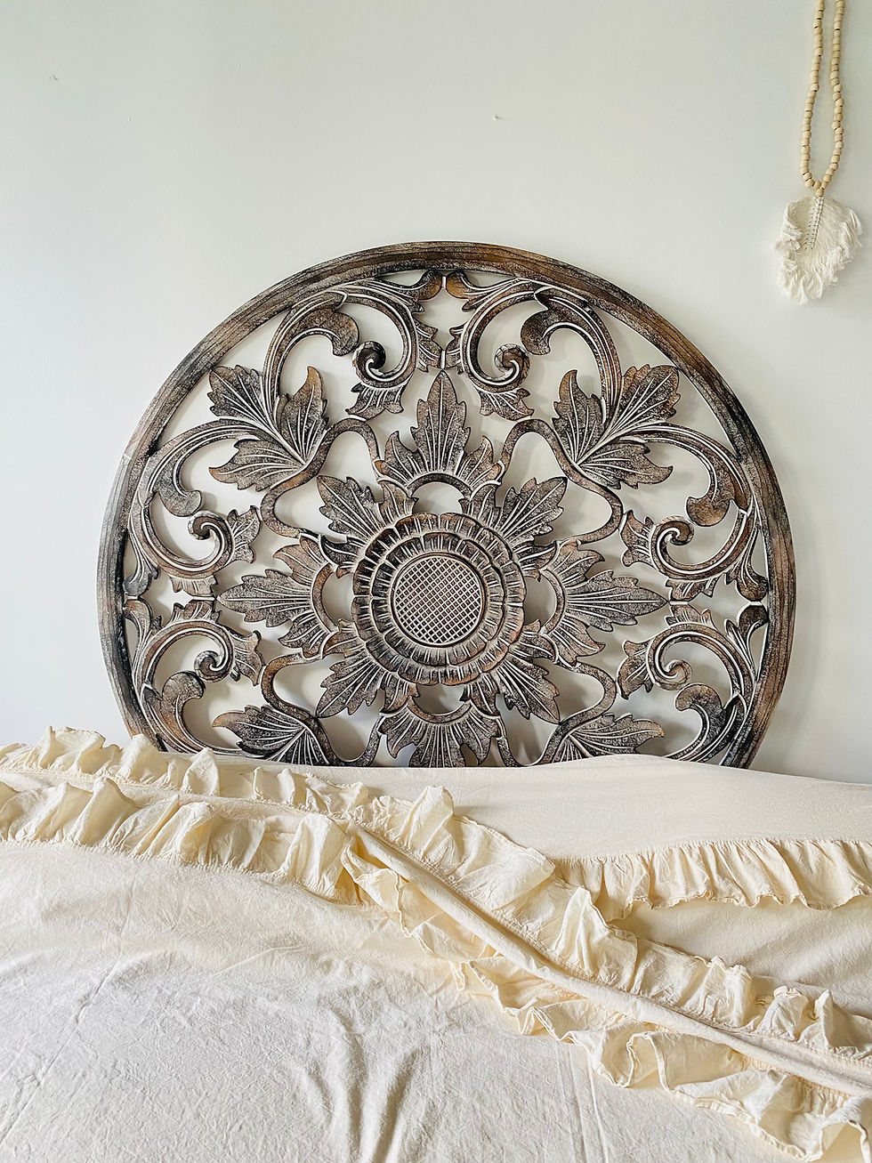 Küçük resim: 120 cm Ahşap El Yapımı Mandala Kahverengi