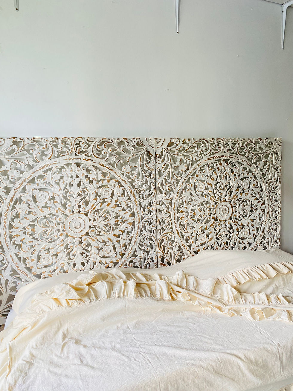 Küçük resim: 100 cm x100 cm el oyması ahşap beyaz mandala / yatak başı