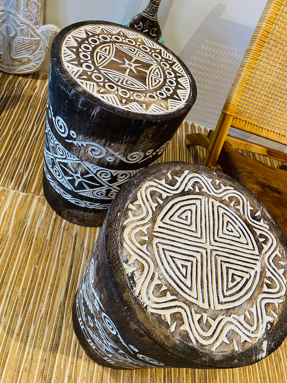 Küçük resim: 50cm x 35cm El Oyması Ağaç Tabure - Kahverengi