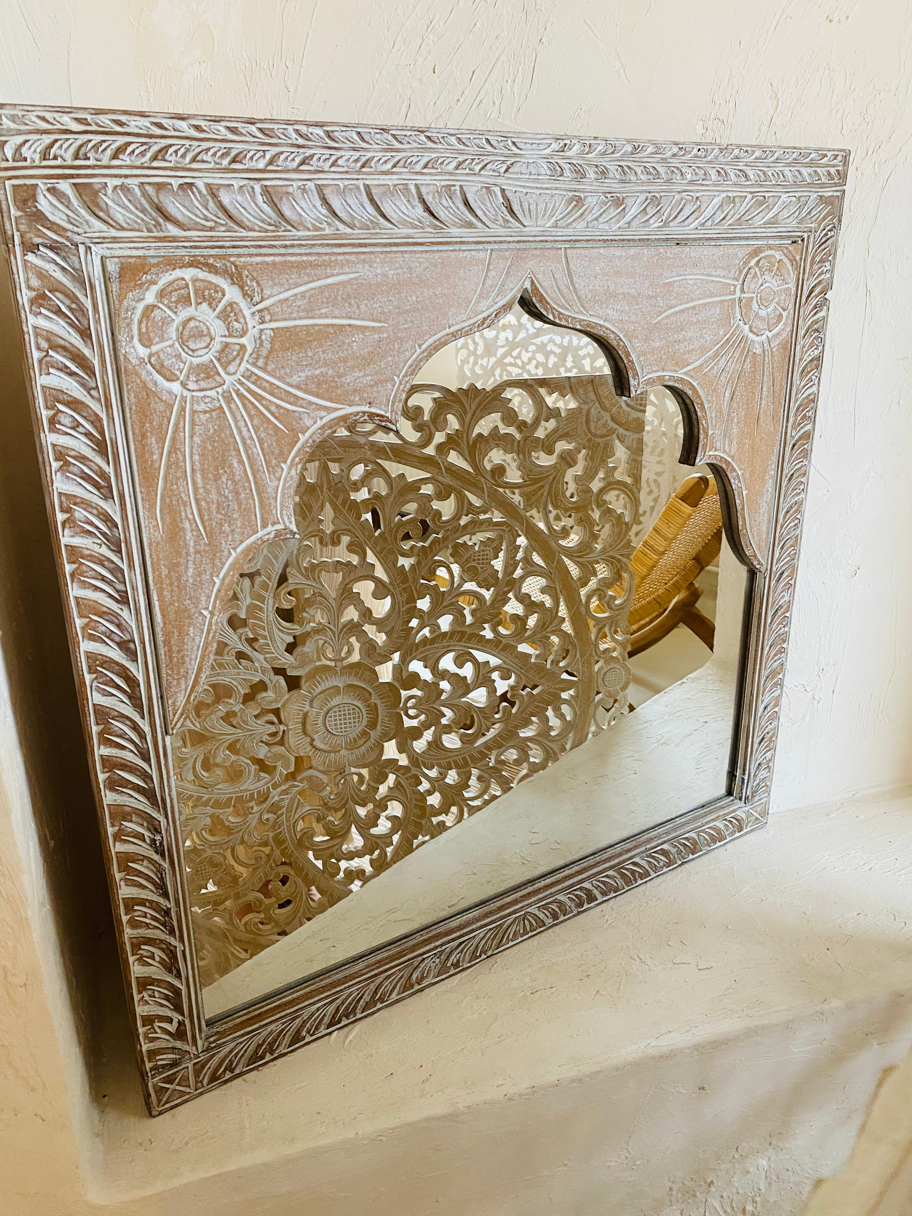 El Yapımı Ahşap Ayna 80cm