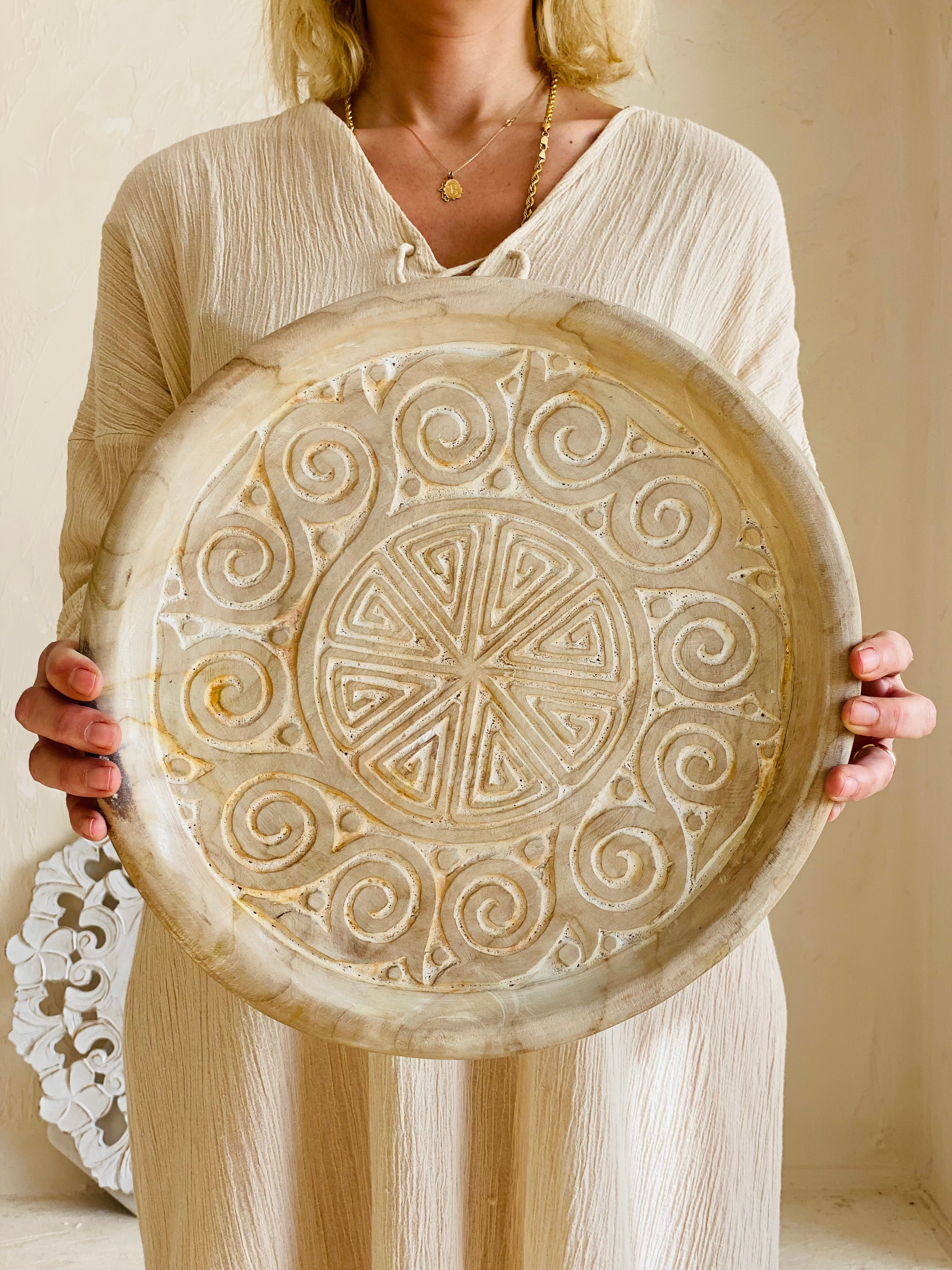 Antik Ahşap Toraja Oyma Tabak 35cm