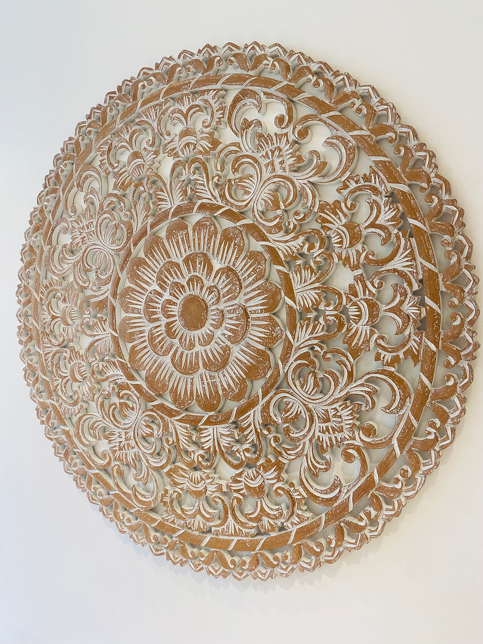 Küçük resim: 80 cm el oyması ahşap mandala