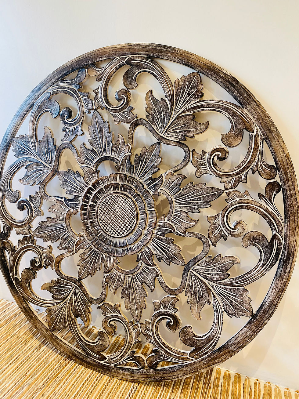 Küçük resim: 120 cm Ahşap El Yapımı Mandala Kahverengi