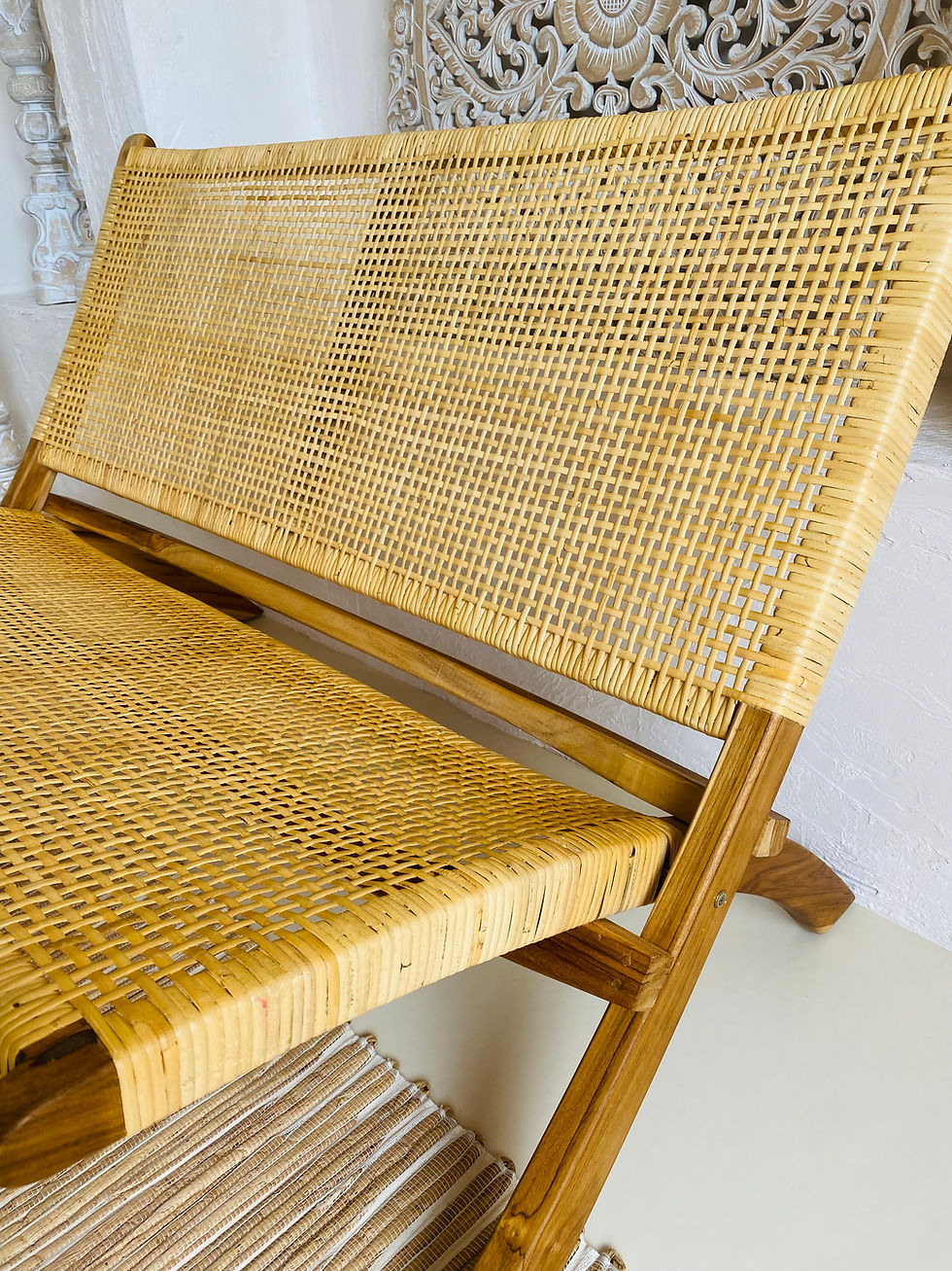 Küçük resim: Tik Ağacı/Rattan/Katlanabilir Çift Kişilik Koltuk/ Açık Krem Nature