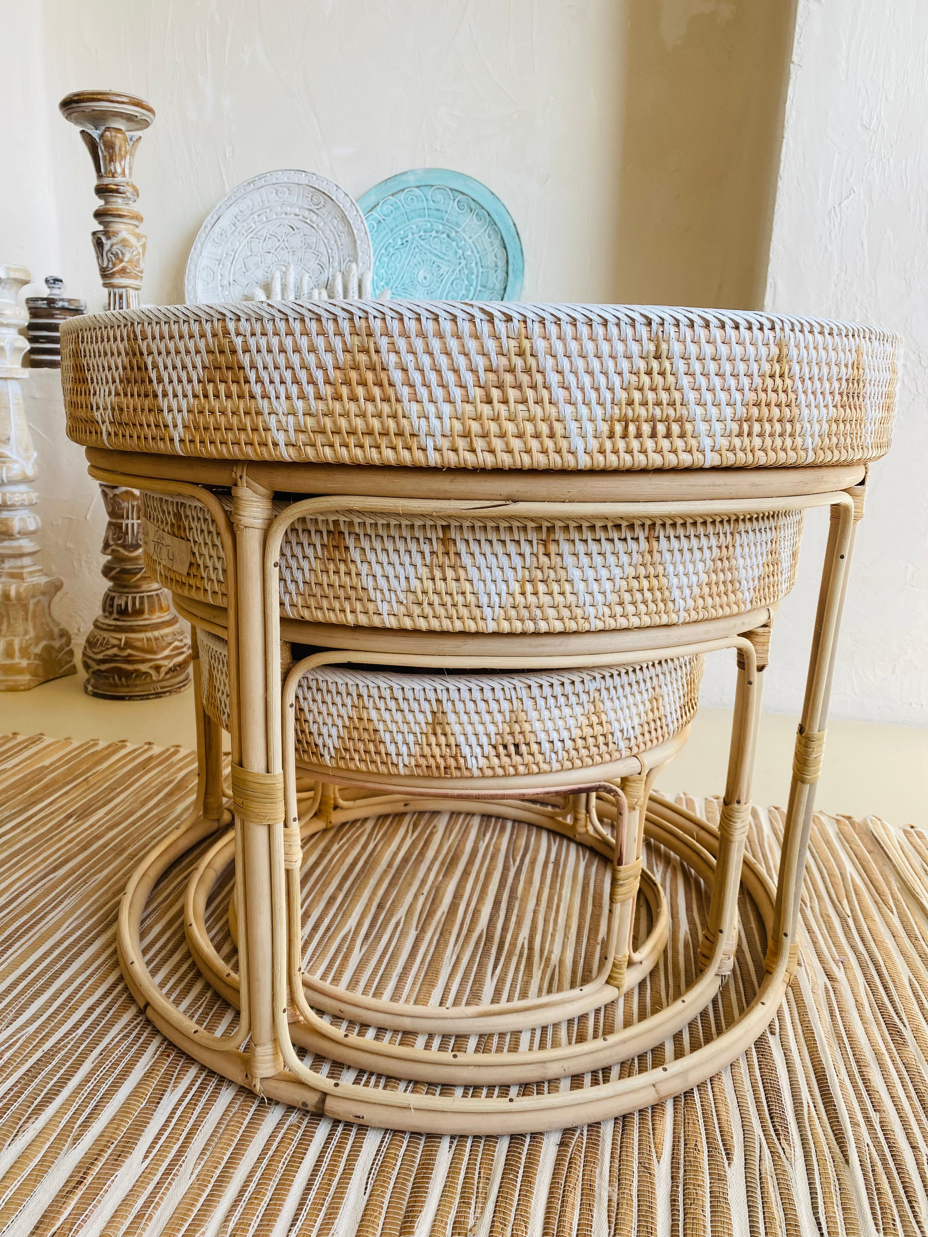 Rattan ve Bambu El Yapımı Sehpa Naturel (tepsi çıkarılamaz)