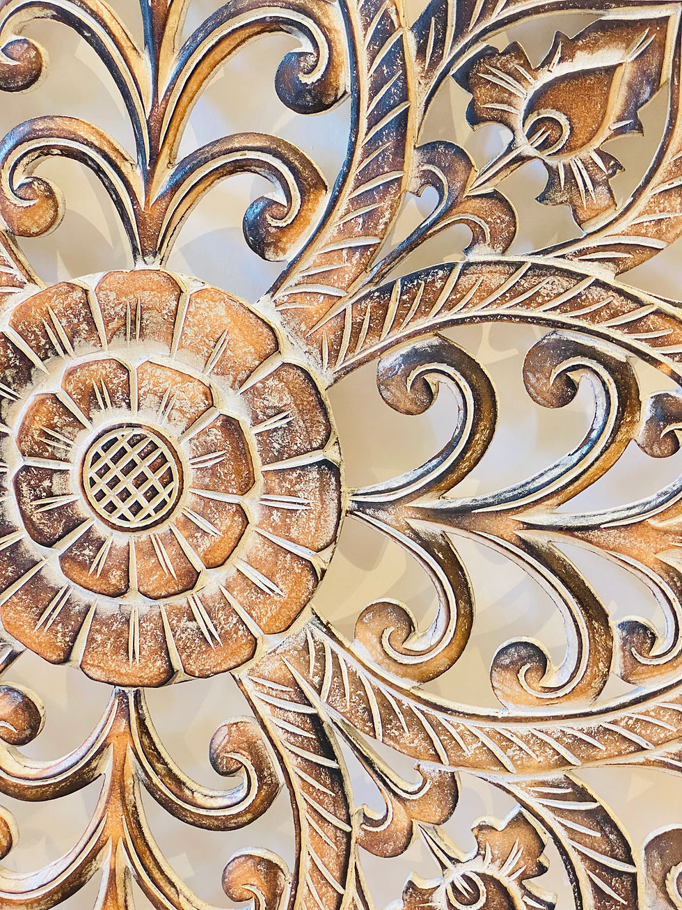 Küçük resim: 80 cm el oyması ahşap mandala / kahverengi 