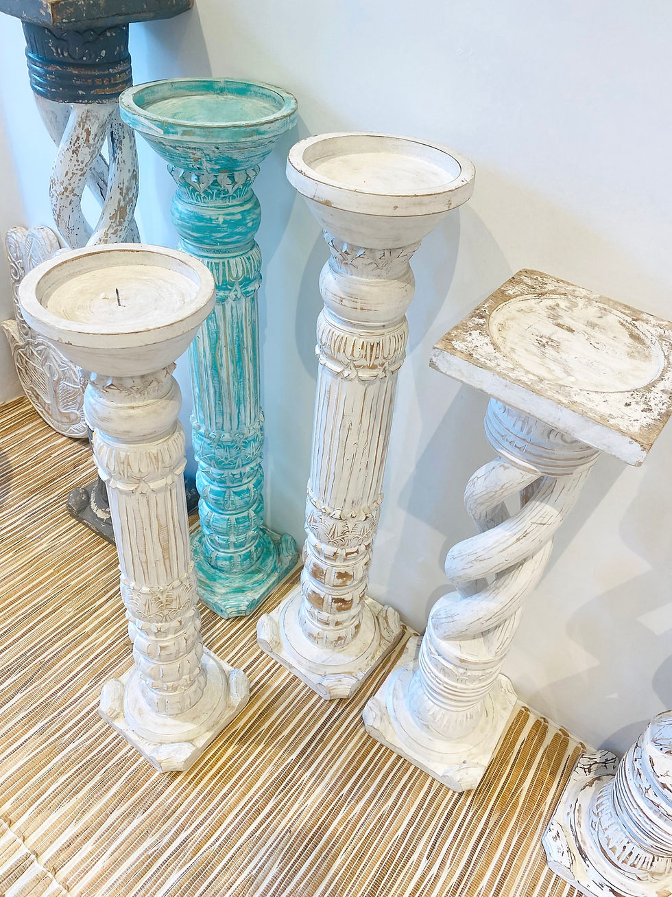 Küçük resim: 80 cm ahşap el oyması spiral şamdan - mumluk / beyaz eskitme