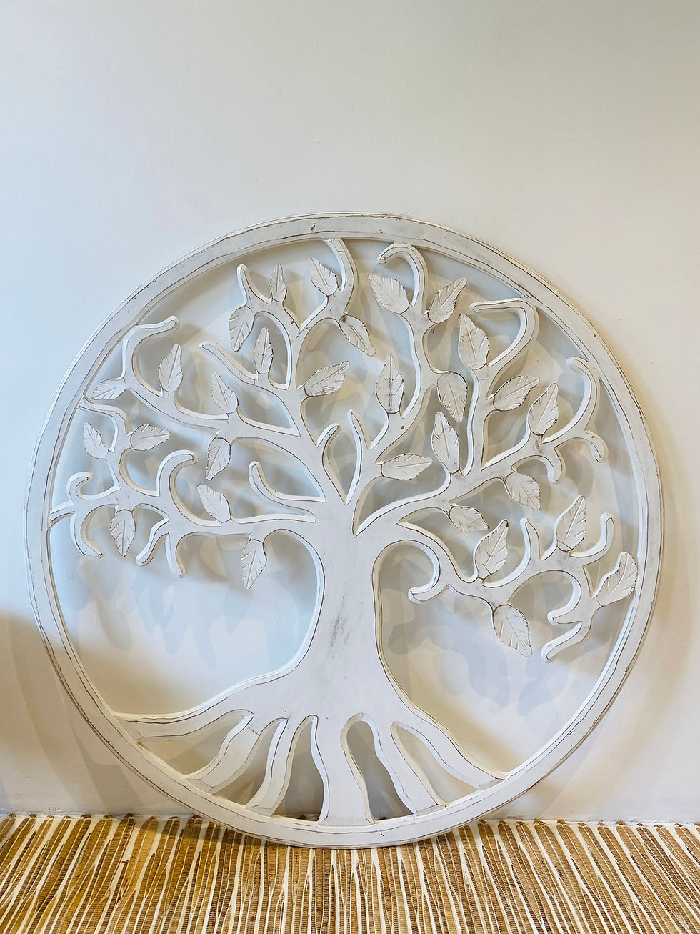 Küçük resim: 100 cm el oyması ahşap hayat ağacı mandala / beyaz eskitme