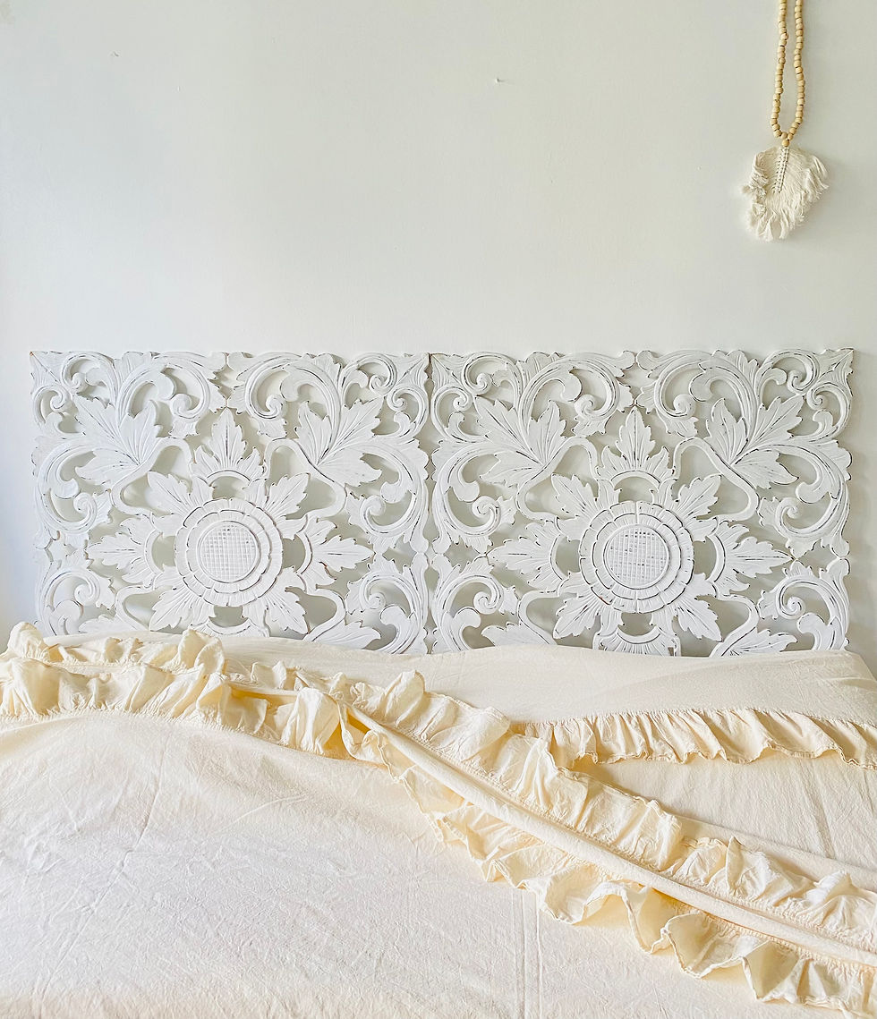 Küçük resim: 80 cm x 80 cm el oyması ahşap mandala / beyaz eskitme