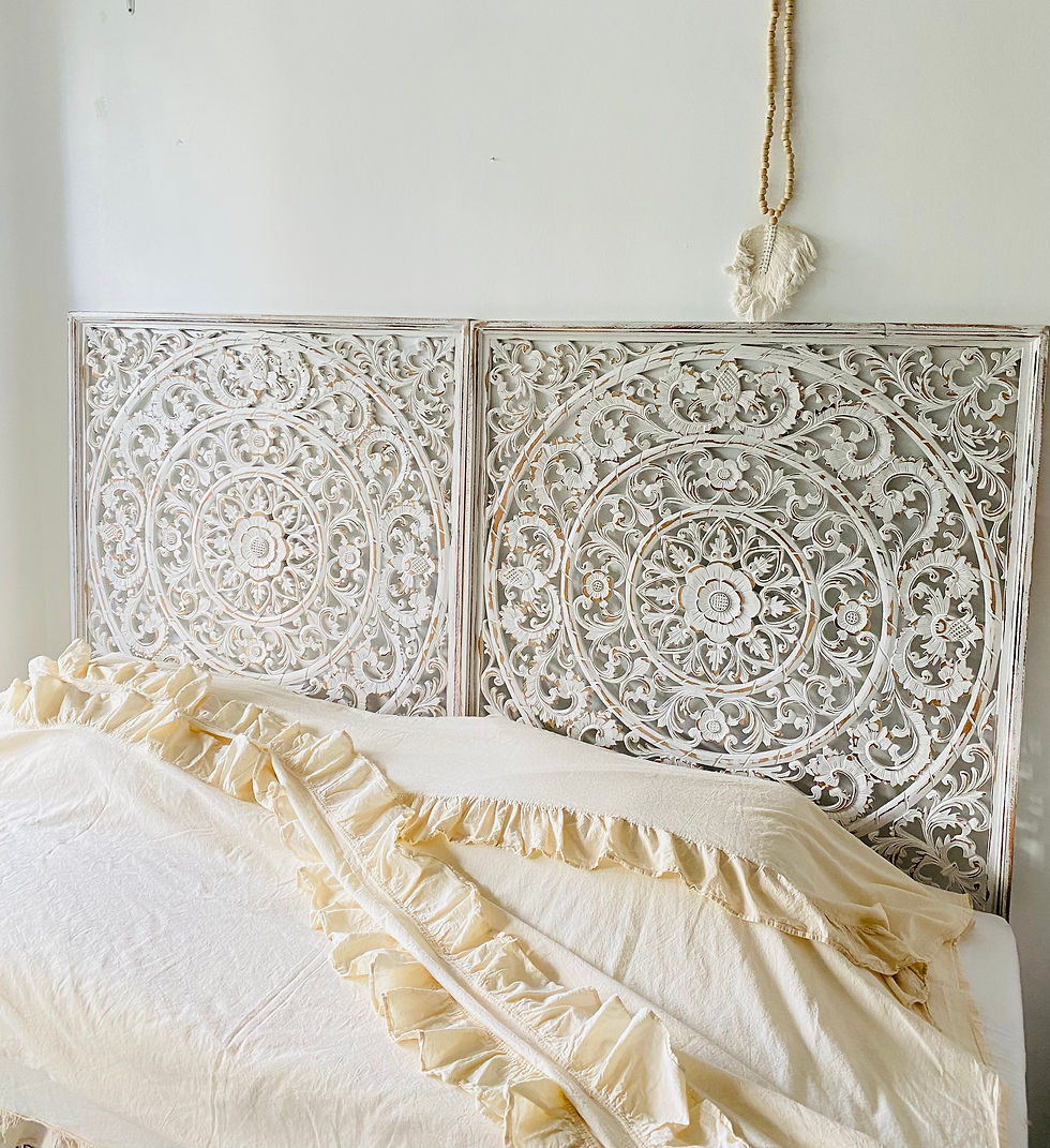 Küçük resim: 100 cm x 100 cm el oyması ahşap mandala / yatak başı