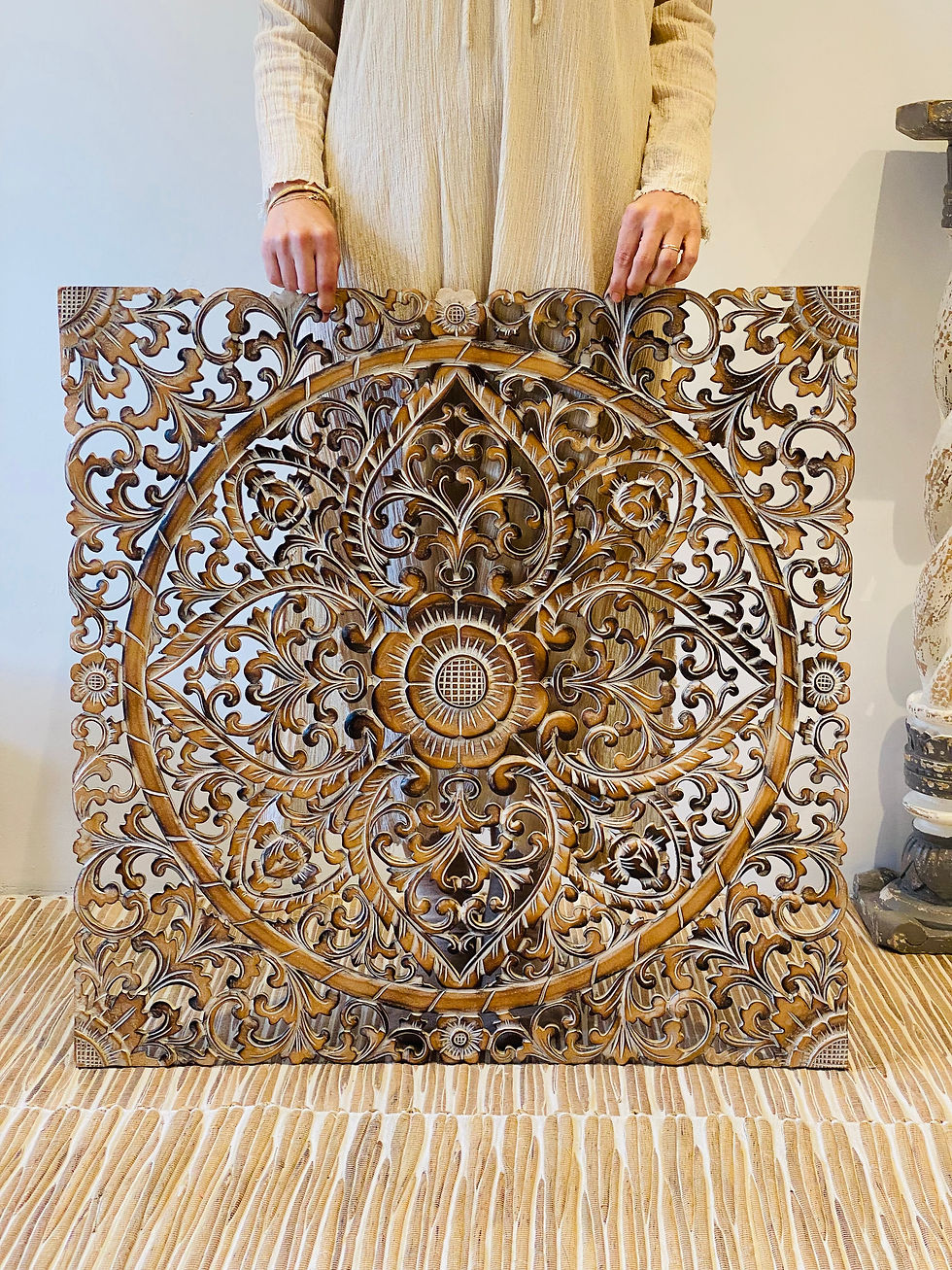 Küçük resim: 80 cm x 80 cm el oyması mandala / kahverengi eskitme