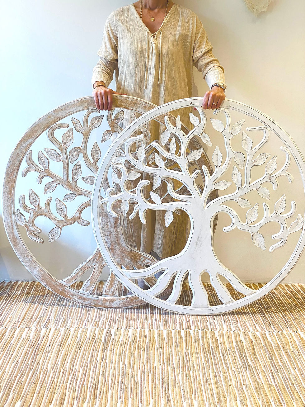 Küçük resim: 100 cm el oyması ahşap hayat ağacı mandala / beyaz eskitme