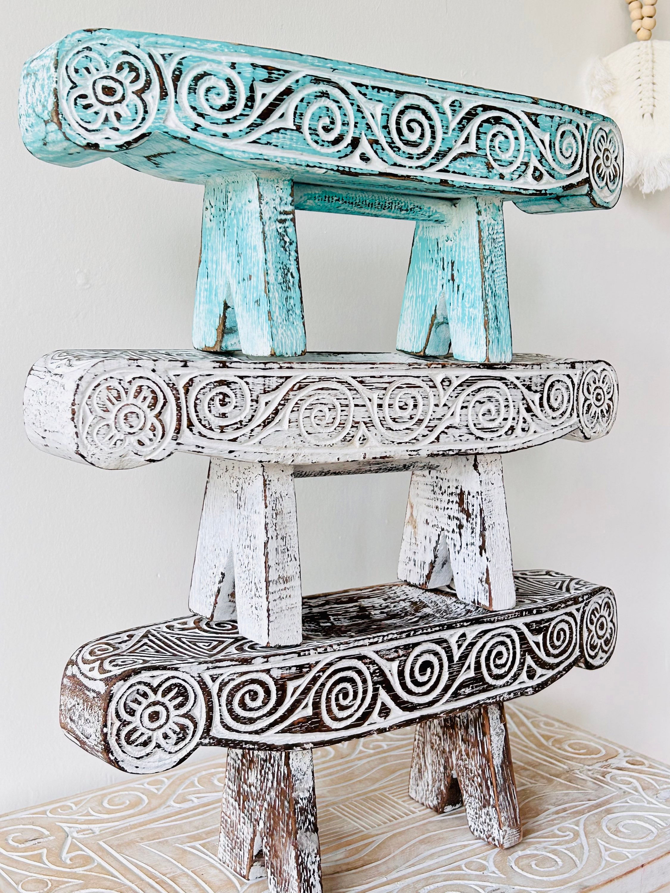 Ayaklı  Stand / Mumluk / Kahverengi - Vintage Yeşil - Beyaz / 40 cm