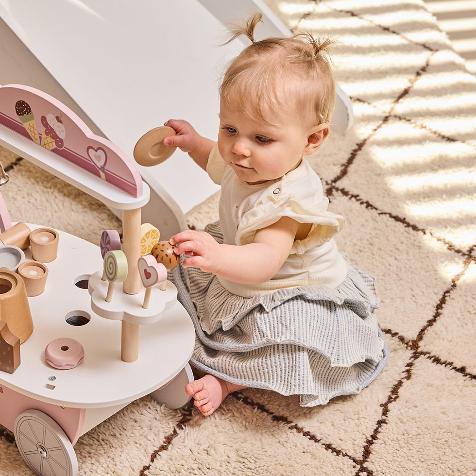 Thumbnail: N58487 Dirkje dusty blue and cream ruffle dress