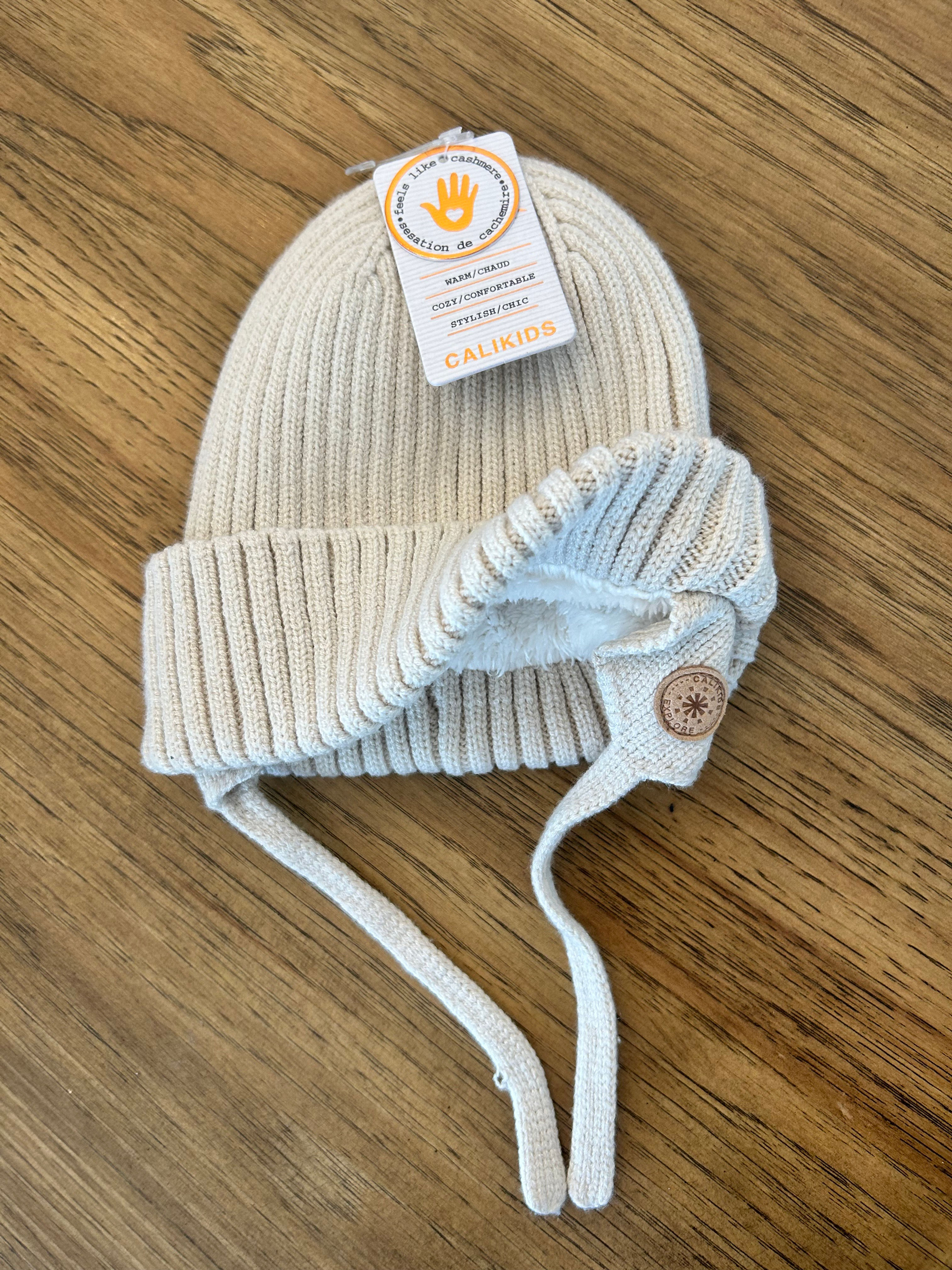 cali kids taupe/cream toque with ear flaps
