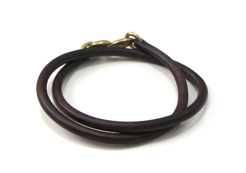 Thumbnail: SasoRi Old Valley Tokyo Leather Bracelet [ Dark brown x Brass ]