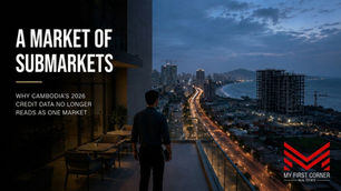 Phnom Penh skyline representing the Cambodia real estate market 2026 holding firm through Q1 banking credit data.