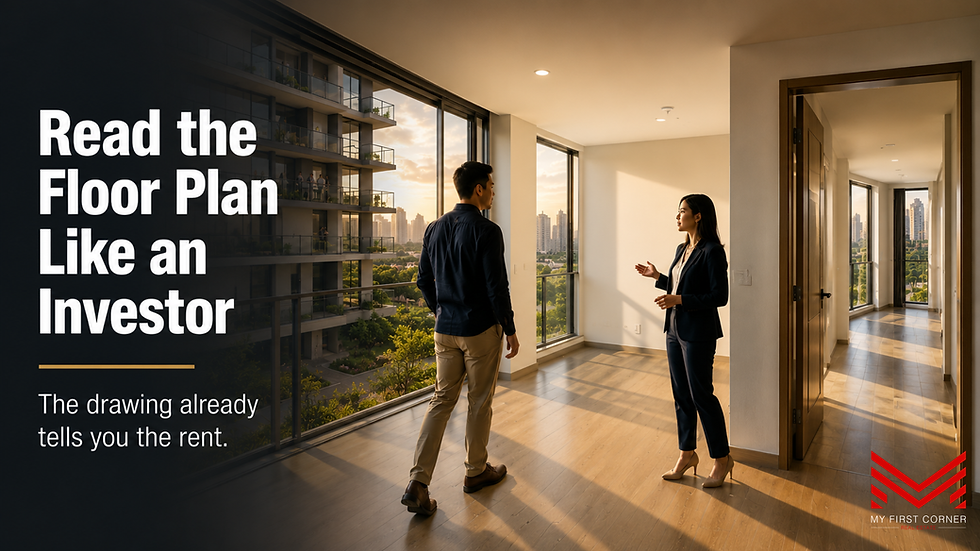 Investor marking usable area and circulation on a condo floor plan to read a floor plan like an investor.