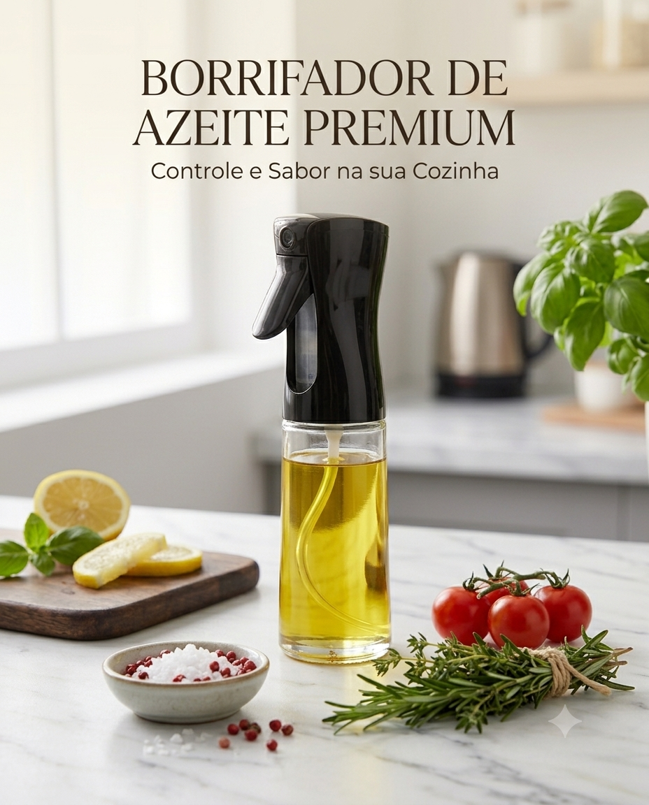 Borrifador de azeite premium MistFit em bancada de cozinha.