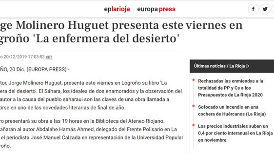 Reseña de La enfermera del desierto en Europa Press