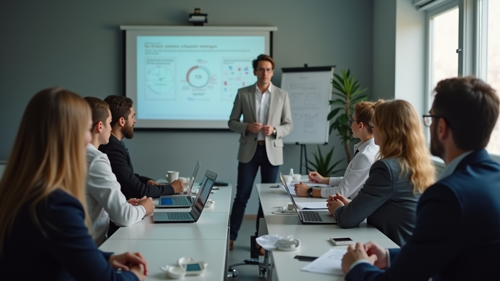 Close-up view of a training session with a presenter and attentive participants