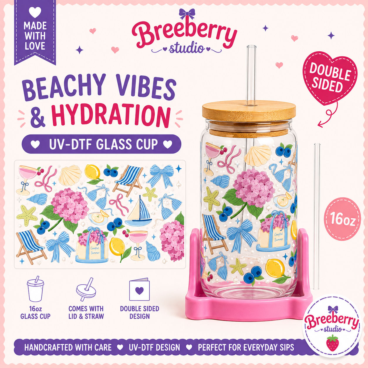 Beachy vibes glass can