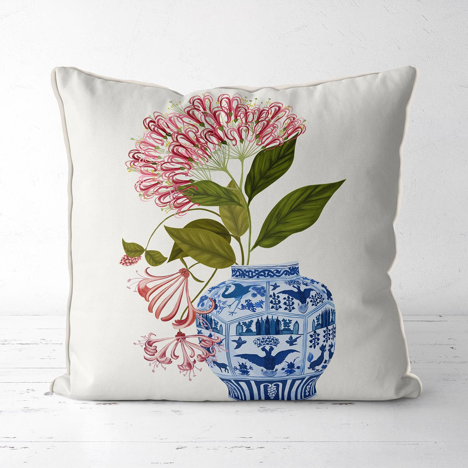 Chinoiserie vase & cinchona floral Cushion/Throw pillow