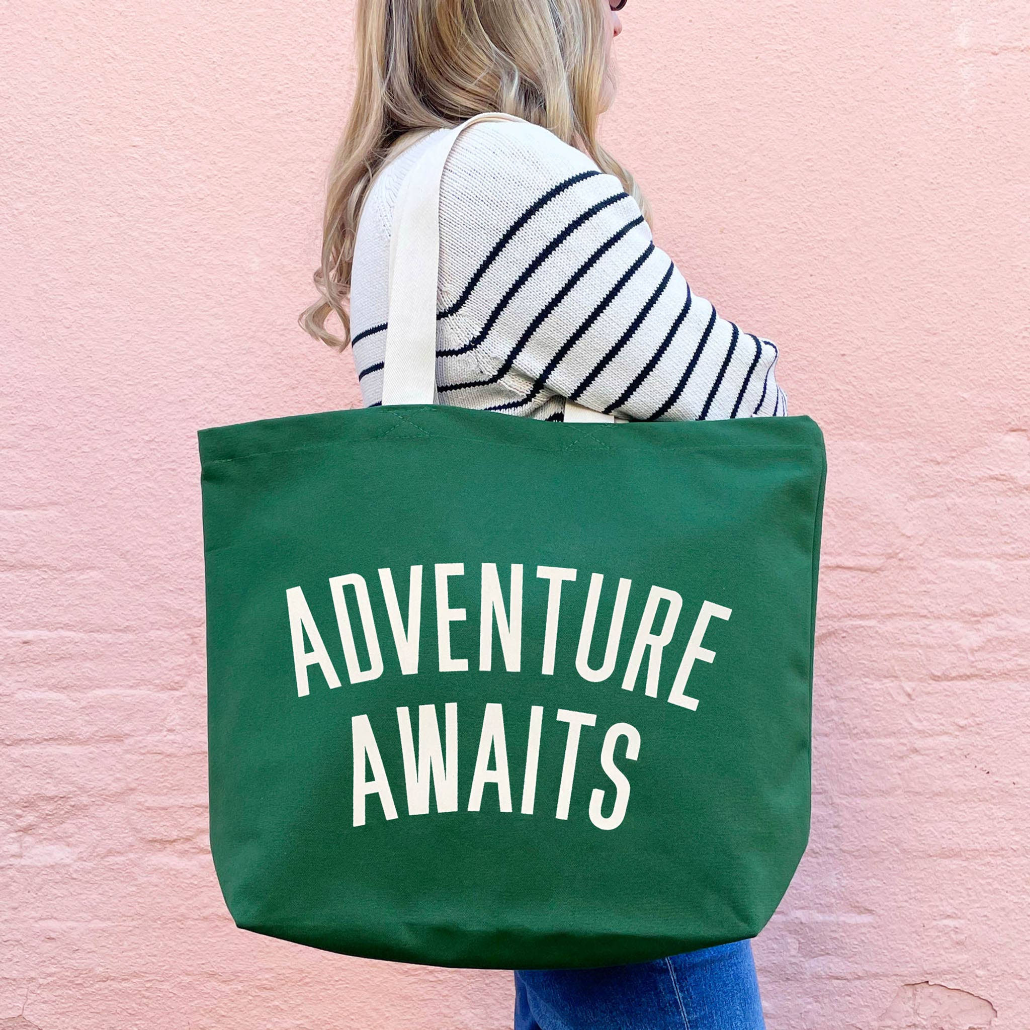 Adventure Awaits - Forest Green Canvas Tote Bag