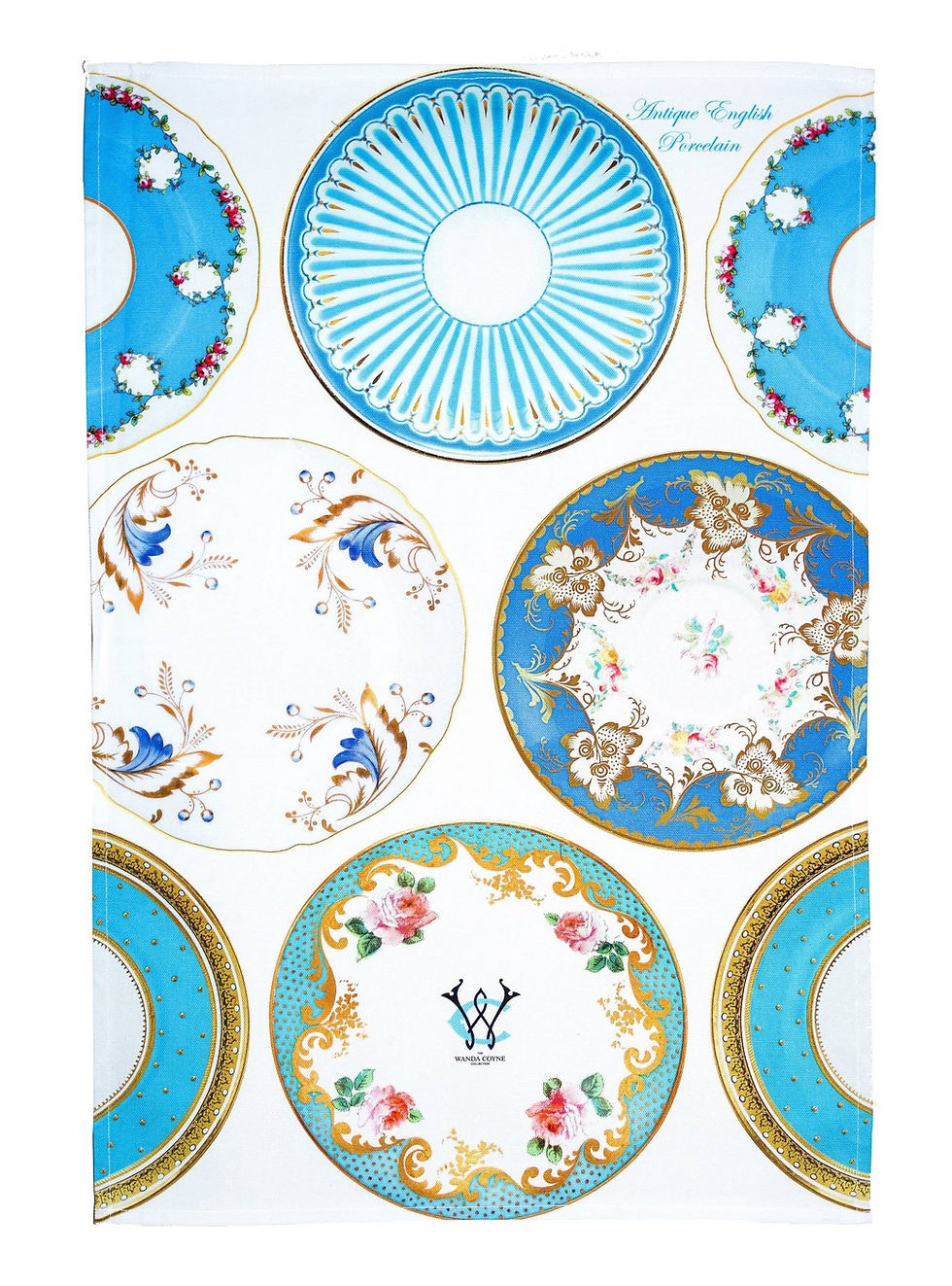 Turquoise Tea Towel Antique English Porcelain Luxury Cotton