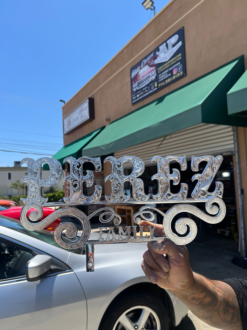 Thumbnail: Custom Chrome Engraved "Perez Family" Car Plaque #1