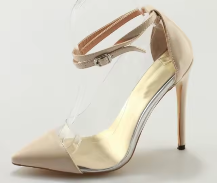 Scarpin Feminino Transparente Salto Fino – Bico Fino em PVC com Duas Tiras Neon Rosa e Amarela, Desi
