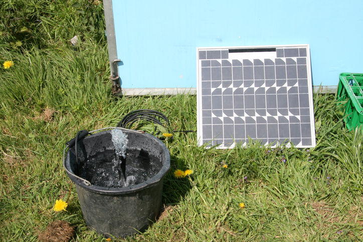Want to make a solar bubbler? For the most natural look, opt for a fountain that's connected to a separate solar panel by a long cord. This way, you can tuck the cord and solar panel out of sight, as long as it gets sun.