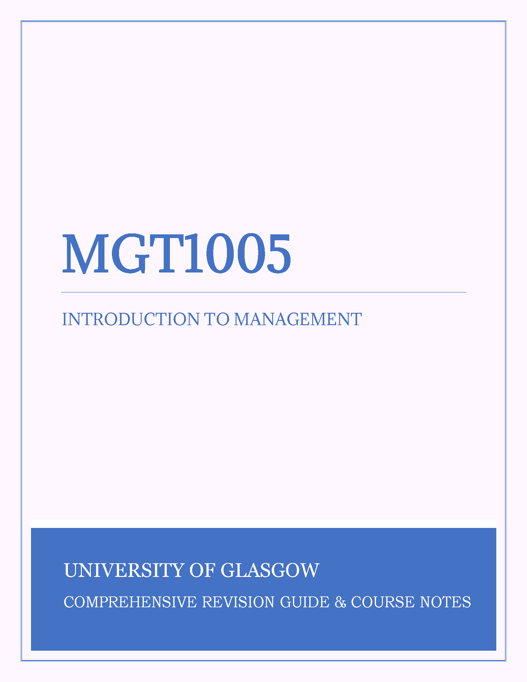 University of Glasgow - MGT1005: Introduction to Management - Exam Papers, Past Papers, Notes, and Tutor Support Online