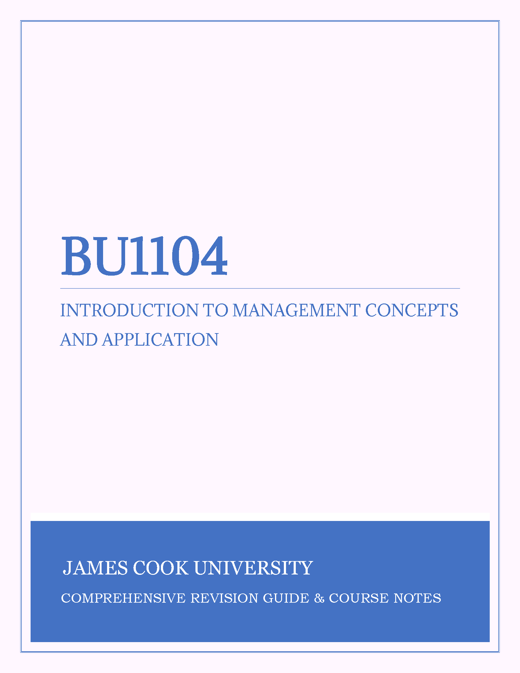 James Cook University (JCU) - BU1104: Introduction to Management Concepts and Applications - Revision Notes