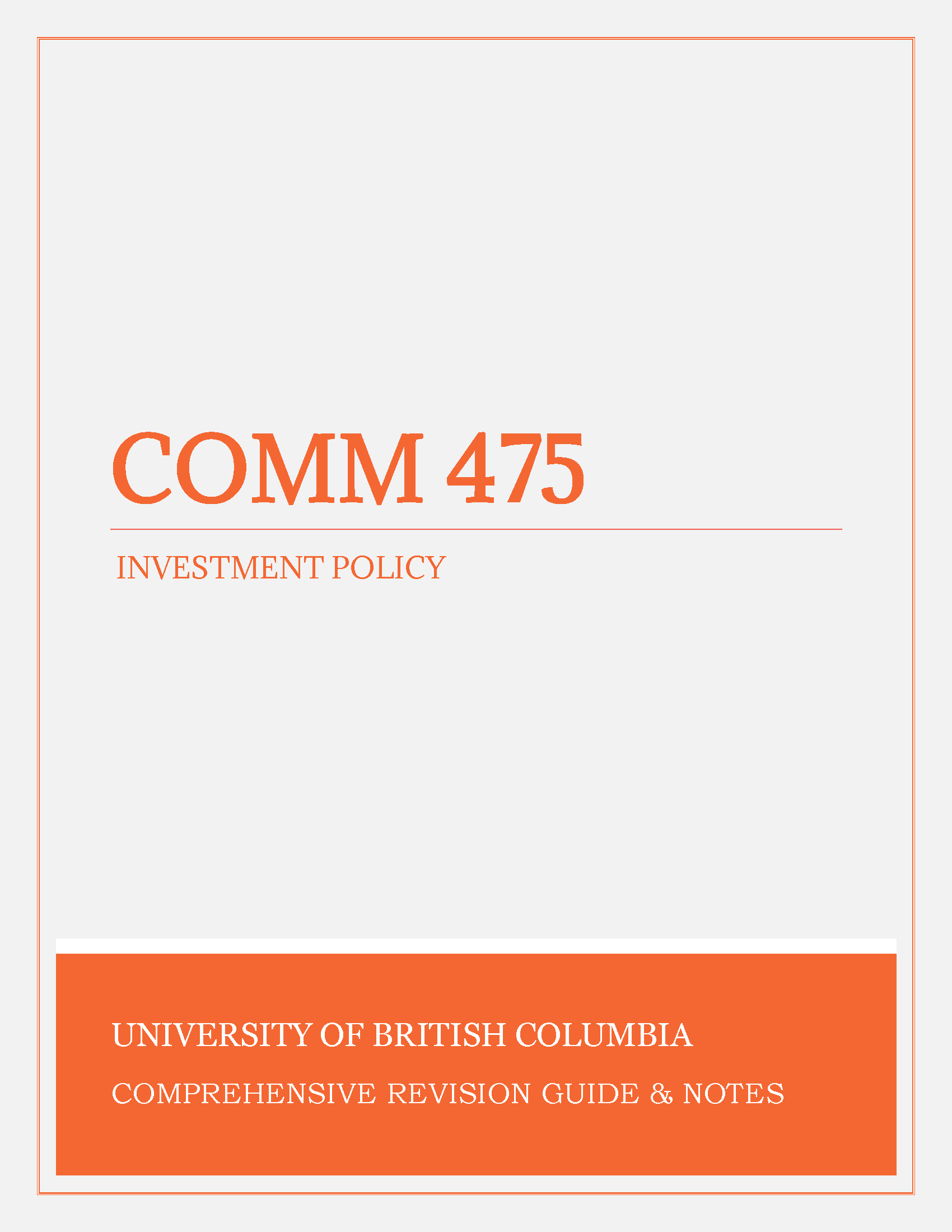 UBC - COMM 475: Investment Policy - Midterm Exam, Final Exam, Exam Paper, Past Paper