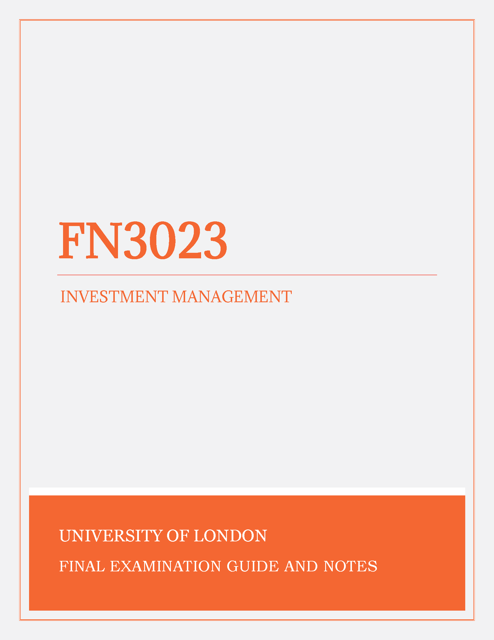 University of London - FN3023: Investment Management - Exam Papers, Past Papers, Notes, and Tutor Support Online