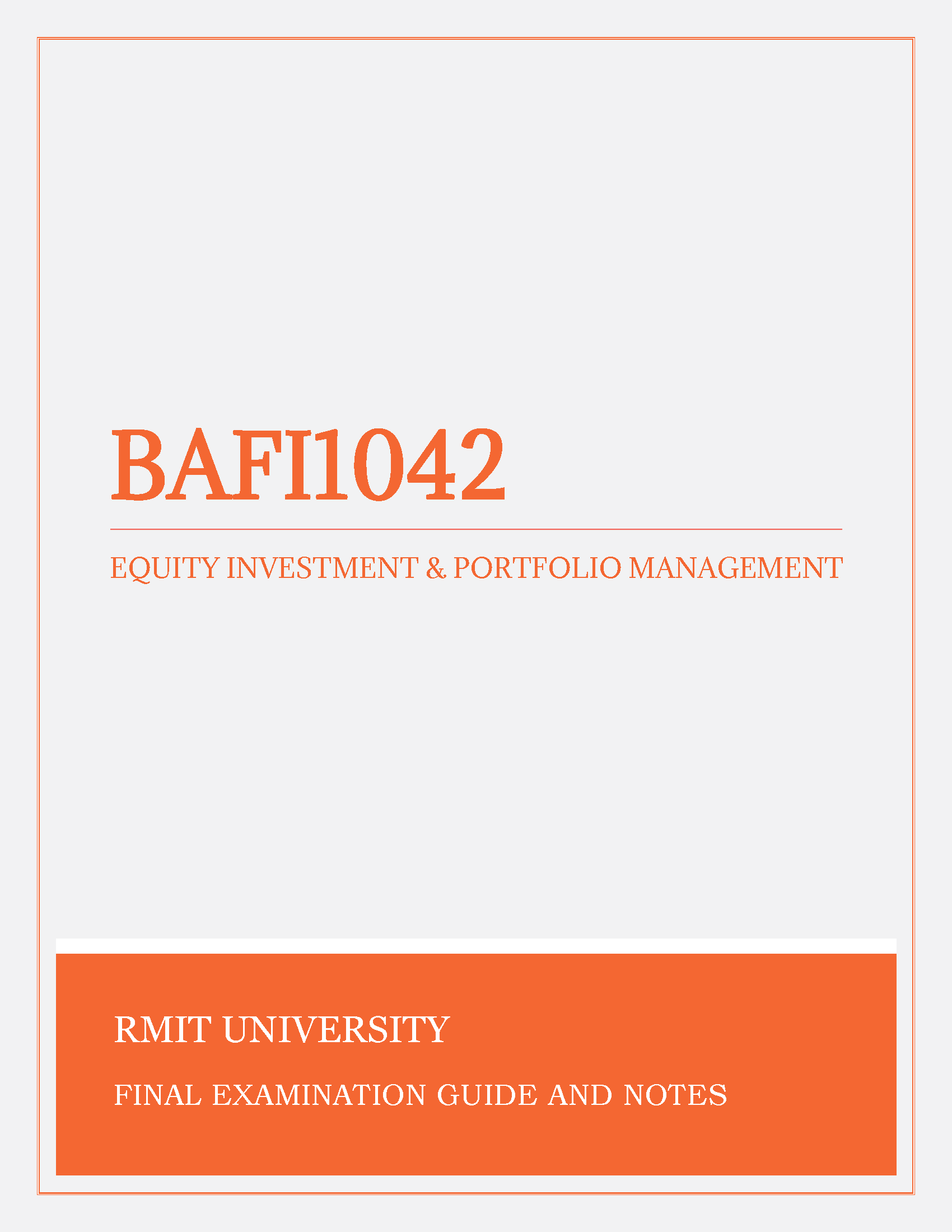 RMIT University Past Papers - Equity Investment and Portfolio Management (BAFI1042) - Final Exam Paper and Solution, Tutors