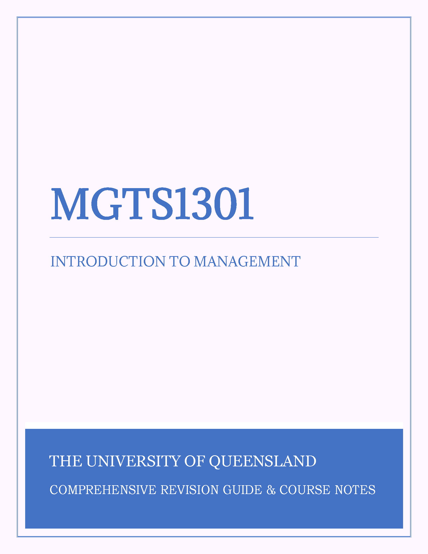 University of Queensland - MGTS1301: Introduction to Management