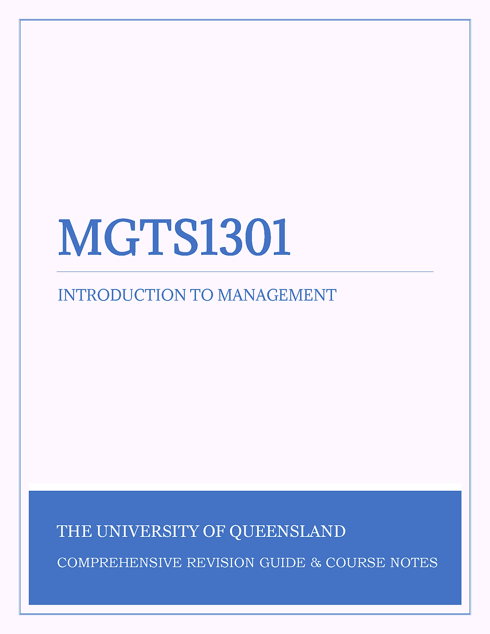 University of Queensland - MGTS1301: Introduction to Management - Assignment, Exam Papers, Past Papers, Notes, and Tutors
