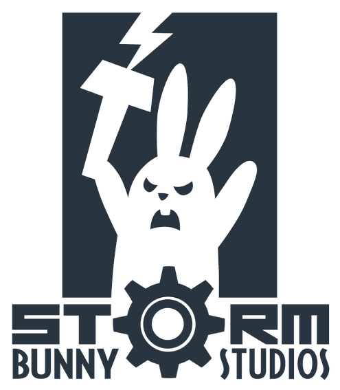 A cartoon image of an angry bunny holding a warhammer being struck by lightning