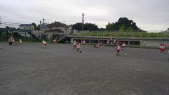 園庭で遊ぶ子供たち。7月【年少】大掃除。広い場所で、元気に遊んでいます。