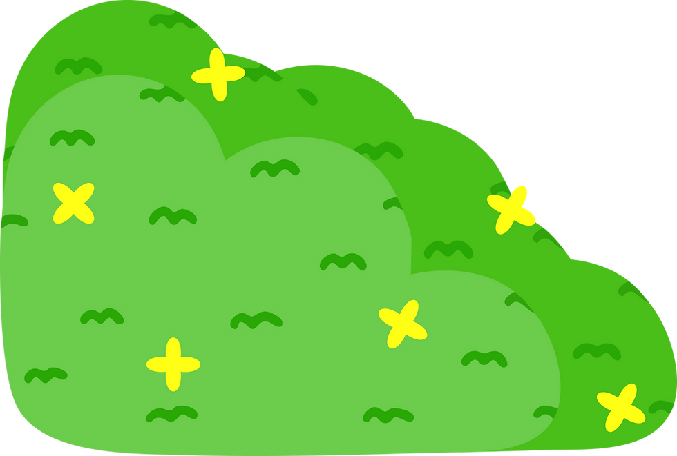 明るい緑色の茂みに黄色い花が咲いています。美しい自然の風景です。