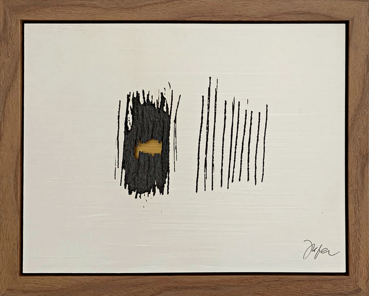 Harbor, 2025, Jasper Simons, Graphite and acrylic on archival hardboard, in woodgrain floater frame