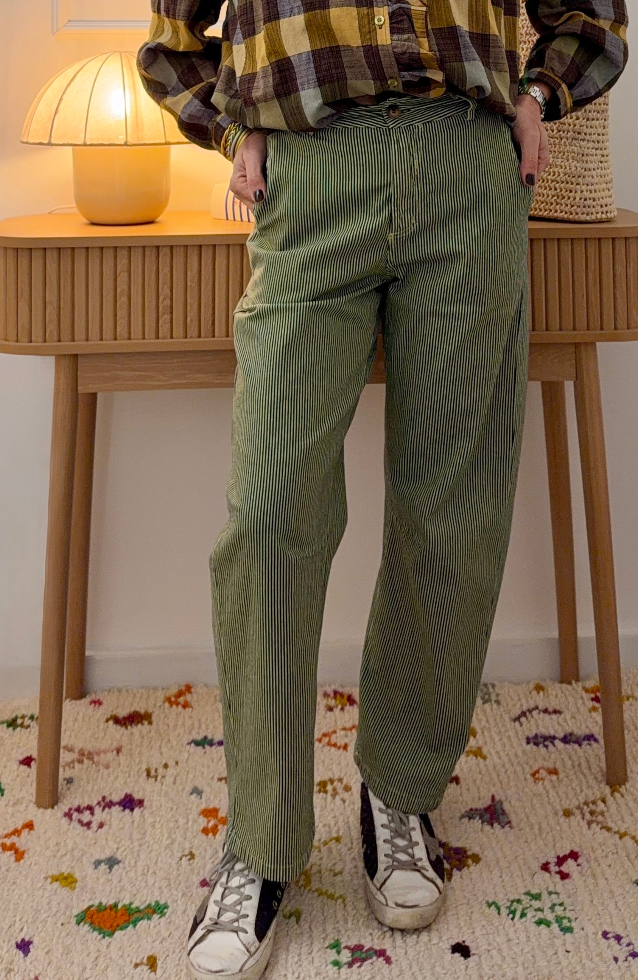 Pantalon parfait rayé vert anis