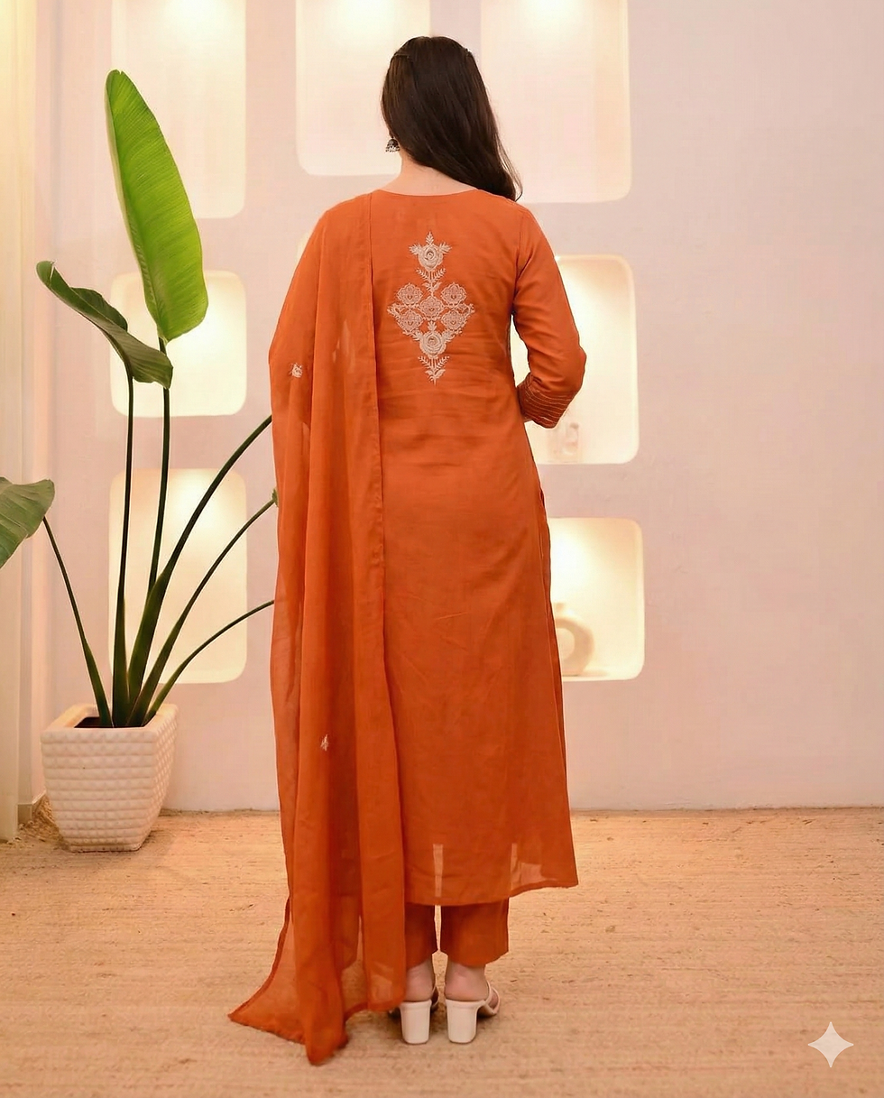 Thumbnail: Embroidered Pure Cotton Kurta Set