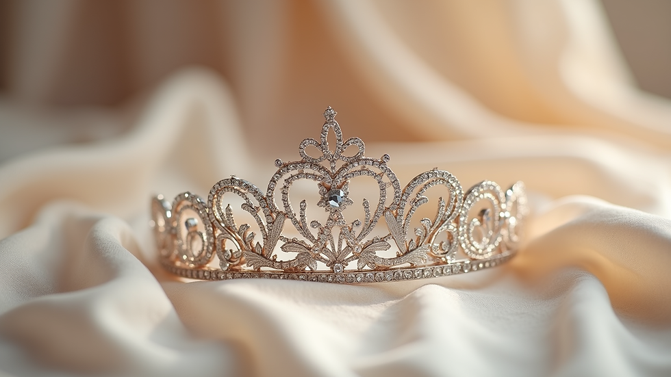 Close-up view of a beautiful tiara on a soft fabric background